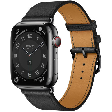 Смарт-годинник Apple Watch Hermès Series 7 GPS + Cellular 45mm Space Black Stainless Steel Case with Noir Black Single Tour (MKJN3)