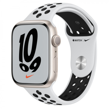 Смарт-годинник Apple Watch Nike Series 7 GPS 45mm Starlight Aluminum Case with Pure Platinum/Black Nike Sport Band (MKNA3)