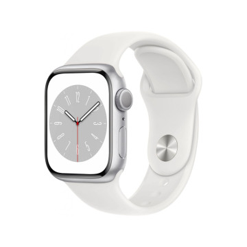Смарт-годинник Apple Watch Series 8 GPS 45mm Silver Aluminium with White Sport Band S/M (MP6T3)