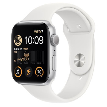 Смарт-годинник Apple Watch SE 2 GPS 44mm Silver Aluminium with White Sport Band M/L (MNTJ3)