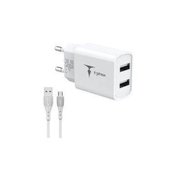Зарядний пристрій T-Phox TCC-224 Pocket Dual USB + MicroUSB cable White (TCC-224 (W)+Micro)
