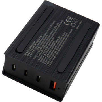 Зарядний пристрій Vinga GaN 100W PD+QC 3C1A ports 1.2m Wired Charger (VCPCH100CB)