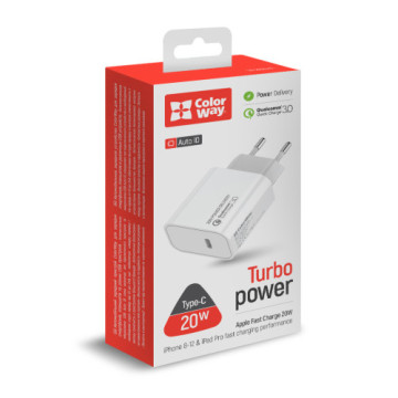 Зарядний пристрій ColorWay Power Delivery Port USB Type-C (20W) V2 white (CW-CHS026PD-WT)