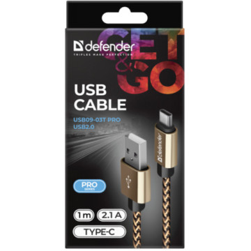 Дата кабель USB 2.0 AM to Type-C 1.0m USB09-03T PRO gold Defender (87812)